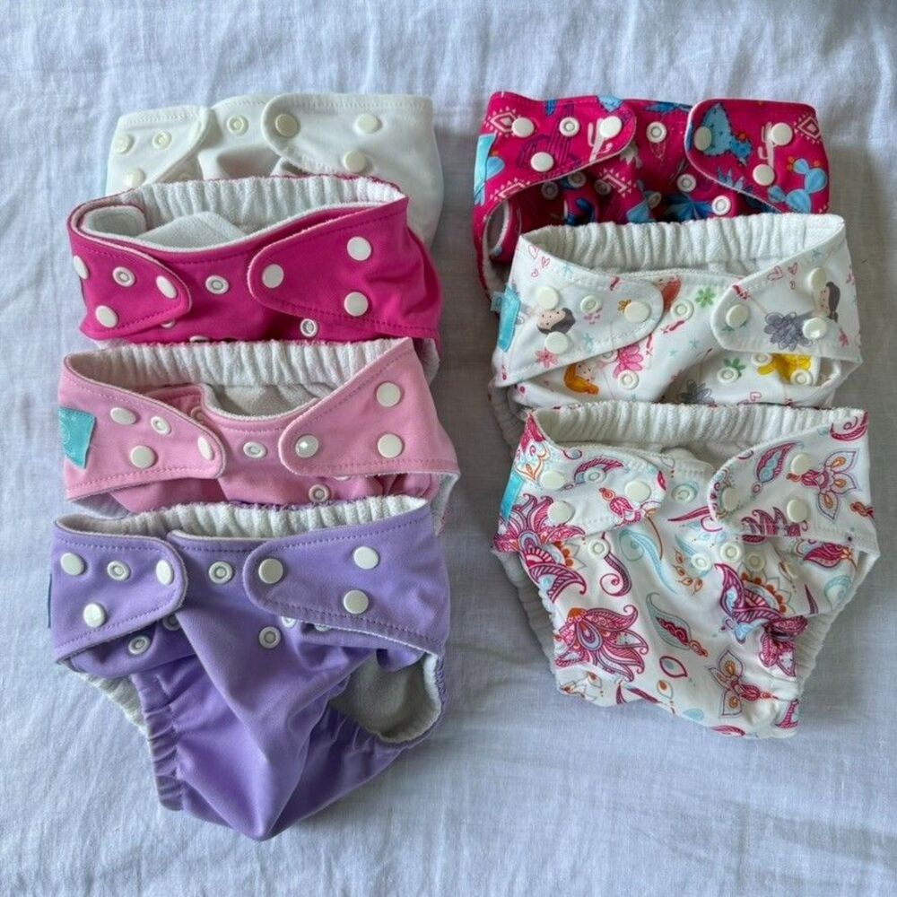 Charlie Banana Reusable Cloth Diapers Bundle Lot of 7 One Size Adjustable OS